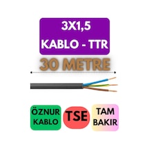 Öznur 3x1,5 Ttr Kablo Metre Seçenekli Siyah - 30 Metre