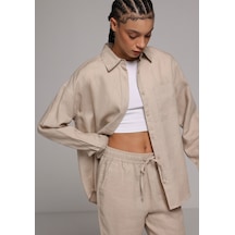 Colin's Colins Boyfriend Fit Shirt Neck Düz Kadın Bej Uzun Kol Gömlek Cl1078739 Q1.v2 Beı Bej