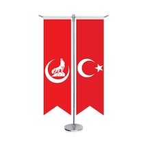 Kırmızı Hilal Bozkurt Bayrağı Ve Türkiye - Kırlangıç - Saten T Direk 2li Masa Bayrağı 1