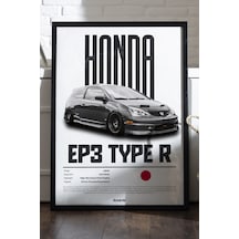 Honda Ep3 Type R Araba Siyah Ahşap Çerçeveli Poster, Dekoratif Duvar Tablosu