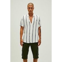 Bad Bear Sergio Shirt 21.01.30.015b Beyaz Kısa Kollu Çizgili Erkek Gömlek Beyaz