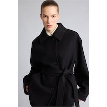 Defacto Kuşaklı Düğmeli Regular Fit Kaşe Kaban H3959ax26wnbk27 Siyah-bk27