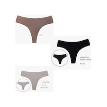 Lazer Kesim String Tanga Micro Kumaş 3 Lü Paket Siyah Vizon Ten Rengi Naylonumsu Doku Değildir Hava Geçirgenliği Var Kaymaz Altın - Siyah