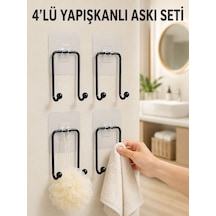 4'lü Yapışkanlı Askı Seti Mutfak Banyo Ve Ev İçin Duvar Askısı Taba