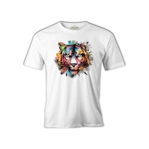 Colorful Tiger Head Beyaz Erkek Tshirt 001