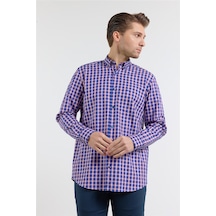 İmza Lacivert - Kırmızı Düğmeli Yaka Uzun Kol Cepli Comfort Fit Pamuk Gömlek 1004260177 2XL