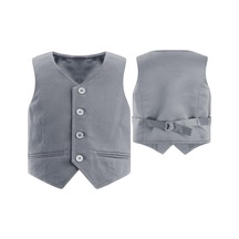 Gri Çocuk Boys Beyler Düz Renk Yelek V Yaka Düğme Aşağı Geri Askı Sivri Yelek Parti Sahne Performansı Gri