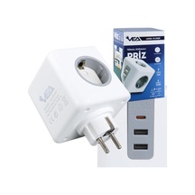 Vea Akıllı Küp Priz 3'lü Topraklı Çoklu Priz, 2 Usb Ve1 Type-c Hızlı Şarj, Akıllı Ic Teknolojisi, 16a 2500w Yüksek Güç Kapasitesi, Çocuk Korumalı, Termal Güvenlik Sistemli
