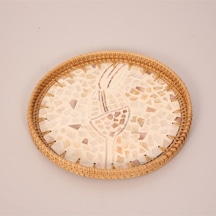 Anita 30 X3 Cm Sedefli Rattan Tepsi & Duvar Dekoru Bej