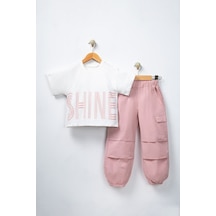 Aden Kids Somon Renk Oversize Kız Çocuk Pamuk Keten Pantalonlu Alt Üst Takım Ekru - Somon