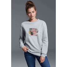 Jımı Hendrıx Baskılı Gri Kadın Sweatshirt