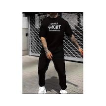 Medinenur I'm Not Short Baskılı T-shirt Eşofman Altı Jogger Rahat Kalıp Eşofman Takım Siyah