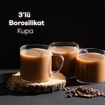 Porsima Pbt-589 Borosilikat Isıya Ateşe Dayanıklı Cam Kulplu 3 Lü Çay Bardağı Kahve Bardak Seti Kupa Şeffaf 350ml Şeffaf