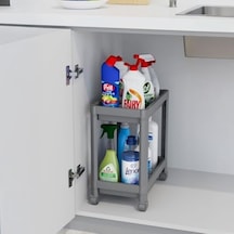 2 Katlı Tekerlekli Tezgah Altı Düzenleyici, Mutfak, Banyo, Ardiye Ve Depo İçin Yer Tasarruflu Depolama Rafı Kompakt Ve Pratik Tasarım 40x36x23cm Gri Açık Gri