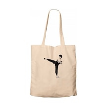 Bruce Lee Kick Deffense Krem Kanvas Bez Çanta Krem