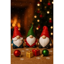 3 Lü Set Noel Cüceleri El Boyama Biblo 13 Cm Premium Yılbaşı Dekor Koleksiyonluk Hediye