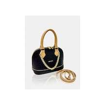 Just Polo Kadın Zincir Detaylı Lüks El Ve Omuz Çantası Shopper Ebat : 25x22 Cm Siyah - Camel