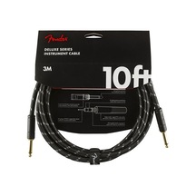 Fender 0990820092 Deluxe Düz/düz Uçlu Siyah Tweed Enstrüman Kablosu 3m 3 Metre Uzunluk Siyah Örgü Kumaş Ve Altın Kaplama Uçlar