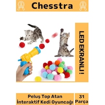 Chesstra Evcil Hayvan Tabancalı Hareketli 30 Peluş Toplu Top Atan İnteraktif 31 Parça Kedi Oyuncağı