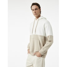 Koton Kapşonlu Renk Bloklu Pamuklu Şardonlu Oversize Kanguru Cepli Hoodie Bej 6wam70033mk Ekru