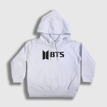 Presmono Unisex Çocuk Logo Bts Kapüşonlu Sweatshirt Beyaz