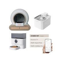 Groove Ti+ Akıllı Otomatik Kedi Tuvaleti Kahverengi - Petfit Aqua Flow Akıllı Bataryalı Su Pınarı Çeşmesi + Petfit Catmax Pro Akıllı Otomatik Mama Kabı Bundle