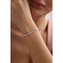 925 Ayar Gümüş Rose Kaplama Baget Taşlı Suyolu Model Bileklik