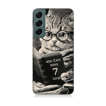 Samsung Galaxy S22 Uyumlu Kitap Okuyan Kedi Desenli Silikon Kılıf