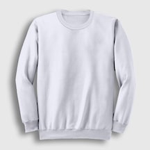 Presmono Unisex Beyaz Düz Baskısız Sweatshirt Beyaz