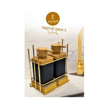 Novahub Gold Metal Standlı Siyah Ahşap Detaylı Sıvı Sabunluk, Klasik Tarzda Gold