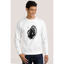 Kızılderili Kız Baskılı Beyaz Erkek Örme Sweatshirt (530952654)