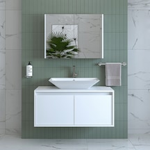 Banos Banyo Roomart Lavabolu Mat Beyaz Mdf 100Cm Banyo Dolap+Ayna Mat Beyaz