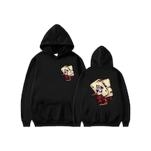 Startmore İskambil Basklı Kapişonlu Sweat Siyah
