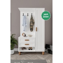 Flora Portmanto 2 Çekmeceli 8 Bölmeli Mdf Membran Kapaklı Metal Ayaklı Vestiyer - Beyaz