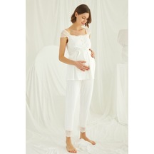 Burdagel Monamise 18303 Kadın Ekru Hamile Lohusa Pijama Takım