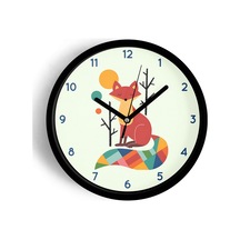 Sevimli Tilki Temalı Çocuk Odası Modern Duvar Saati - 30cm - Önü Camlı Siyah Kasa - Sessiz Mekanizma-jh0059 Siyah