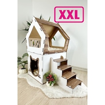 Mavitrend Ahşap Büyük Kedi Evi Xxl Açık Teraslı Model