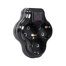 3lü Anahtarlı Golyat, Üçlü Topraklı Priz Duvar Tipi Çoklayıcı Fiş, 16a 250 Volt, Max 3600 Watt Siyah 1