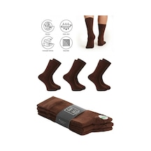 Saysez Bambu Erkek Soket Uzun Düz Kahverengi Çorap Dikişsiz Premium Paket 3'lü / Yıkamalı Kokulu Soft Çorap Kahverengi
