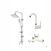 Faumix V01122 Beyaz Krom Banyo Lavabo Bataryası Ve Duş Seti Beyaz - Krom