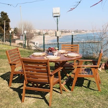 Heybeli Ahşap Katlanabilir Bahçe Takımı: 90lık Masa + 4 Sandalye Krem