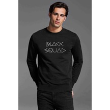 Black Squad Baskılı Siyah Erkek Örme Sweatshirt (528617453)