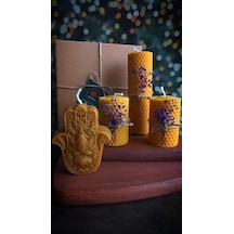 Doğal Petek Balmumu Mum Hediyelik Dekoratif Set Hamse Bereket Eli Beeswax Canle Gift Set 6998