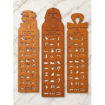 Antik Mısır Hiyeroglif Harf Oymalı Cetvel Kitap Ayracı - Parlak Doğal Ahşap Key Of Life Açık Kahverengi