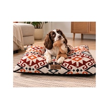 Kedi Ve Köpek Yer Minderi Üst Kalite Yıkanabilir Kılıflı Fermuarlı Boncuk Elyaf Kaydırmaz Taban Kedi Ve Köpek Yatağı Kilim Turuncu Kırmızı - 940930911