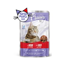 Plaisir Sığır Etli ve Hindi Etli Pouch Yetişkin Kedi Yaş Maması 22 x 100 G