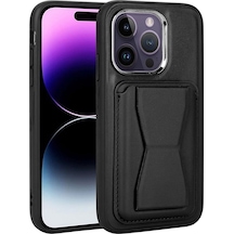 More Tr Apple Uyumlu iPhone 14 Pro Uyumlu Kartlıklı Standlı Pu Deri Mtr Memo Kılıf-siyah