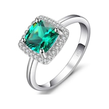 Brezza Lusso Jewelry Zümrüt Taşlı Diamond Tektaş Kare Kadın Gümüş Yüzük 13
