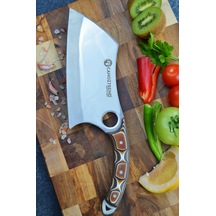 El Yapımı Büyük Satır Model Verzalit Şef Mutfak Kasap Bıçağı Kahverengi