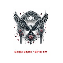 Kuş Ve Güller Gotik Temalı Ütü İle Yapışan Tekstil Kumaş Tişört Dtf Baskı 3551